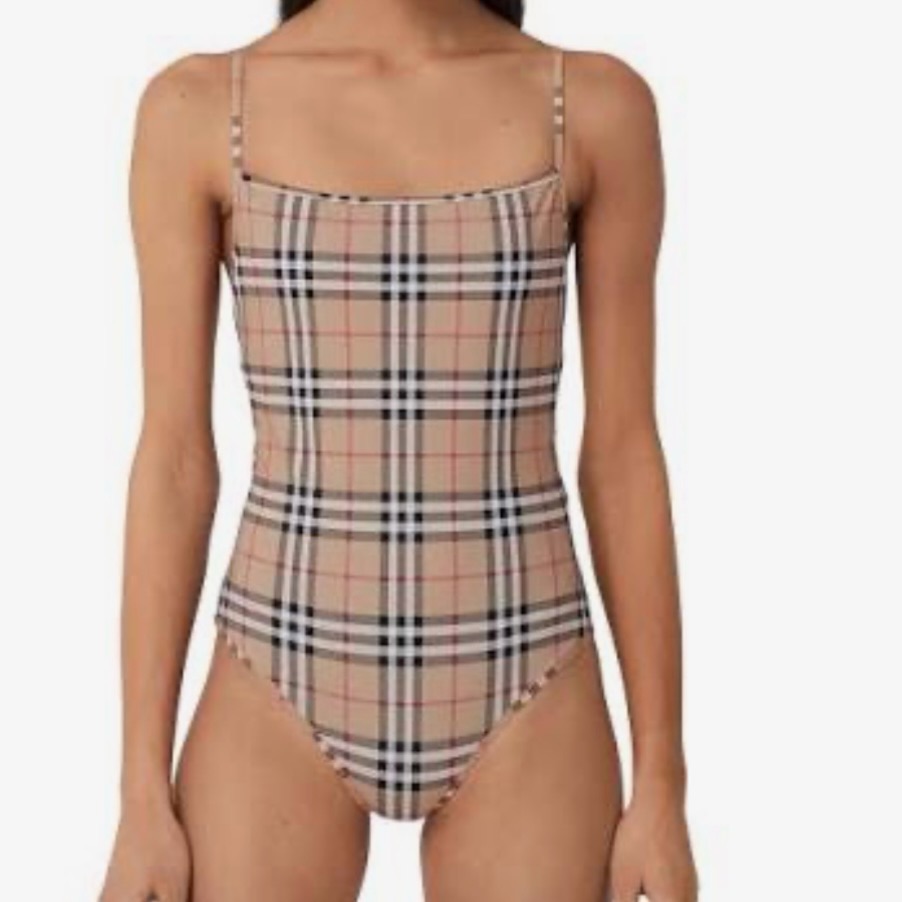 Burberry One Piece Swimsuit In Archive Beige